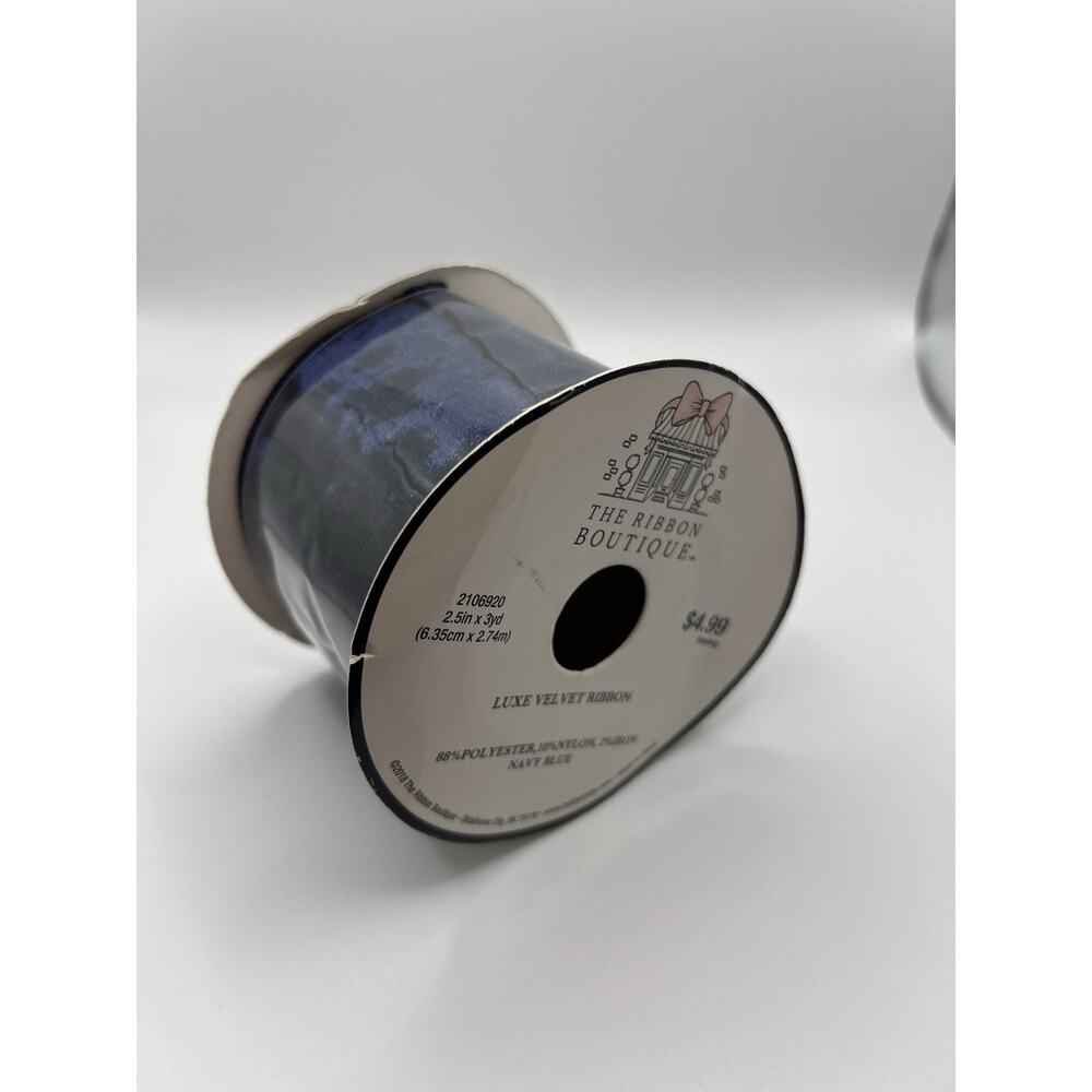 The Ribbon Boutique Luxe Velvet Ribbon Navy Blue 2.5in x 3yd Wired Trim